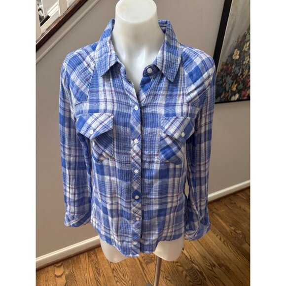 Rails Kendra Gauze Button Down Plaid Shirt Blue Size Small - Picture 1 of 3